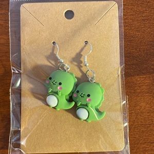 Green dinosaur earrings